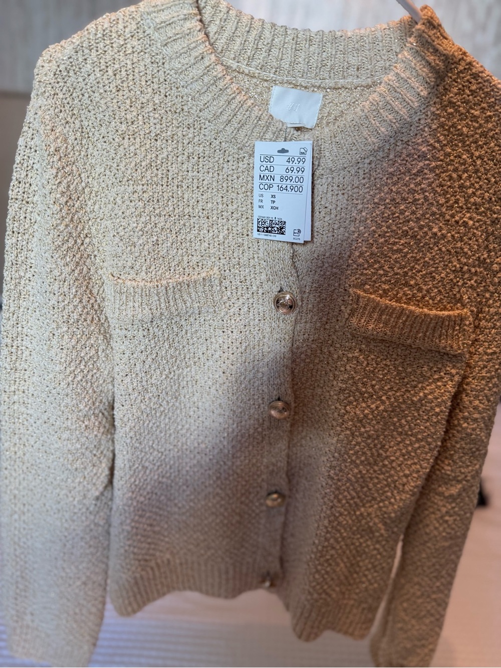 H&M Cream Textured Button-Up Cardigan